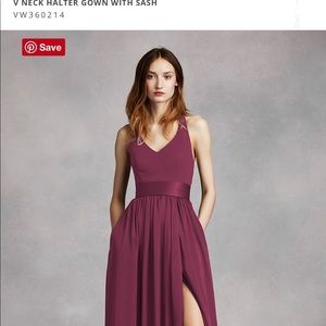 Vera Wang V Neck Halter Gown With Sash in WINE